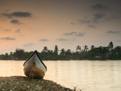 A beautiful sunset in the fishing village of Betul in Goa, India